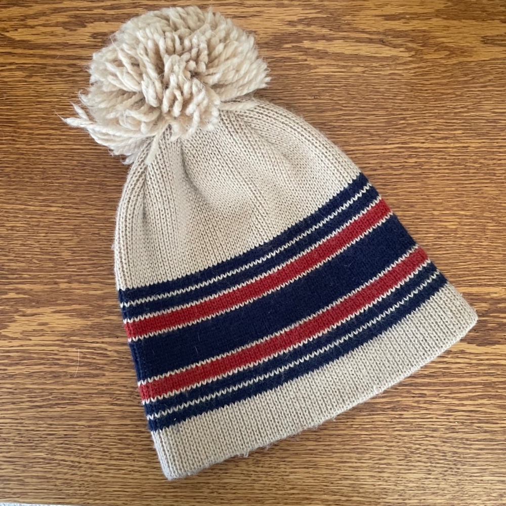 Vintage Penthouse Knits Ski Hat Beanie Adult‎ Stripes Pom Pom Wool Retro Winter